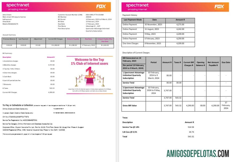 Nigeria Spectranet Incrível Internet Utility Bill Formatos Word e PDF, 3 páginas amostra
